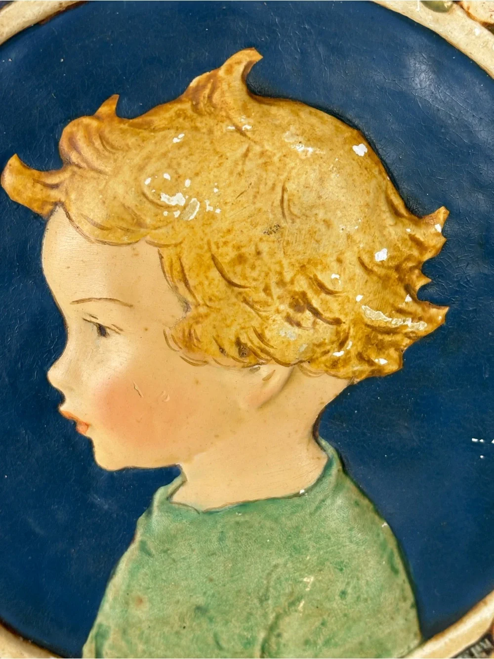 Vintage Plaster Wall Plaque/ Art Deco   Style-Child Portrait /Fruit & Star Boar